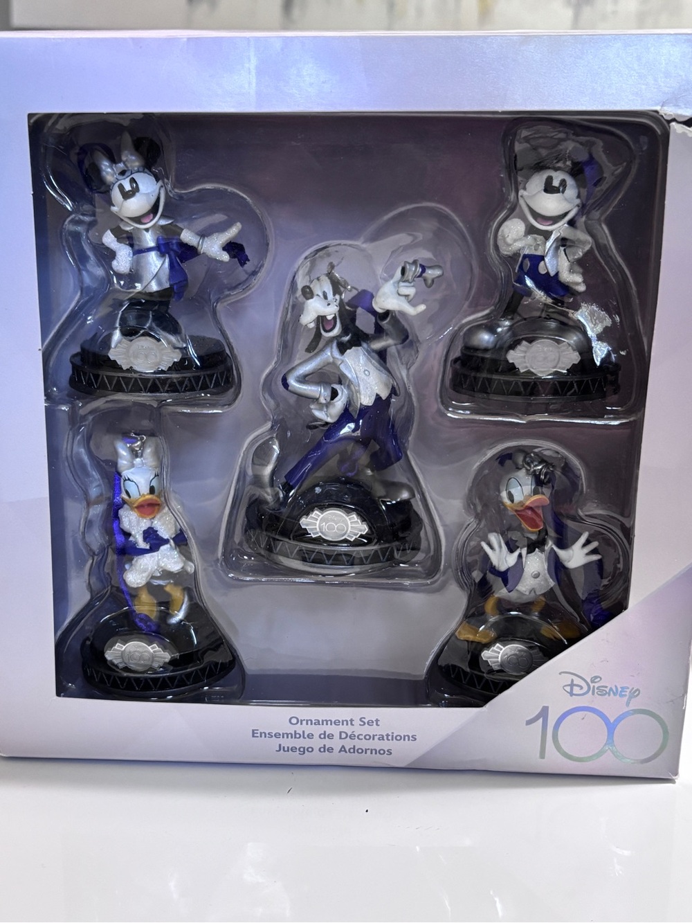 Disney 100 Mickey & Friends Platinum Ornament Set 5pc